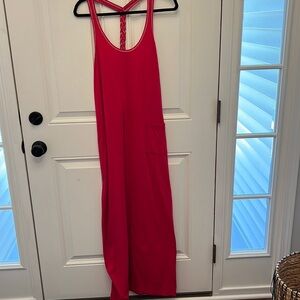 NWOT Lolë Women's Maxi Dress Pink SZ XL Front Pocket Braided Back